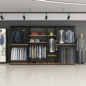 पुरुषों के कपड़ों की दुकान फर्नीचर इंटीरियर डिजाइन बुटीक कपड़े की दुकान सजावट रैक परिधान शोरूम के लिए प्रदर्शन शेल्फ