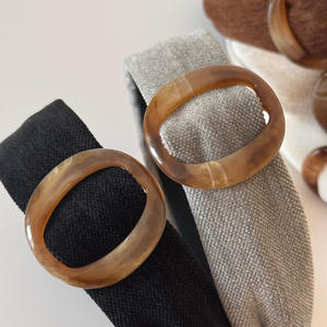 أزياء يابانية وكورية ، أغطية رأس نسائية بلون واحد ، ربطة شعر ، ربطة رأس واسعة مع مشبك بيضاوي من الراتنج البني - Product Image 2