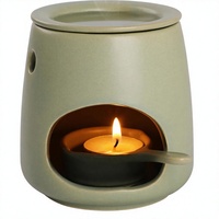 Brûleur à huile en céramique pour bougies chauffe-plat - Diffuseur de parfum décoratif pour aromathérapie, spa à domicile, méditation et salle de yoga, vert