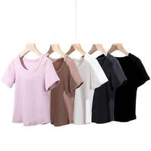 Camisetas de Verano para Mujer, 300G, Alta Calidad, Casuales, Manga Corta, Corte Ajustado, Transpirables, Anti-Pilling, Poliéster/Algodón, Cuello Redondo, Color Sólido - Product Image 1