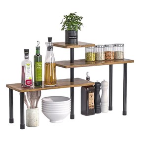 Solid wood corner storage rack for kitchen, combining iron and wood, for spice and other supplies; multi-tiered bathroom - Product Image 5