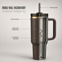 Nouveau Gobelet personnalisable plaqué or 40oz avec logo, couleur café-chocolat, avec poignée et paille