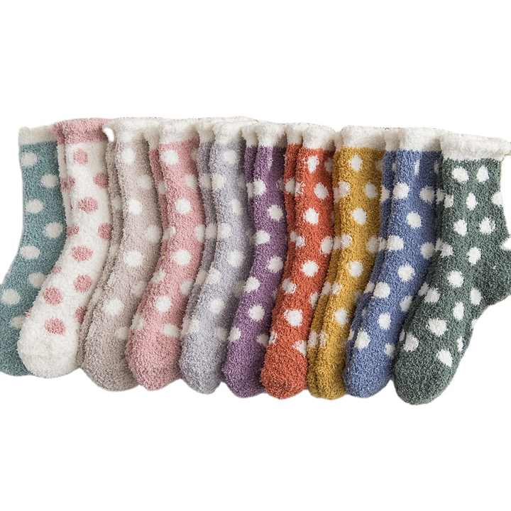 Anna-Kaci Women's 6pk Cozy Polka Dot Fuzzy Socks - Warm & Stylish Mid-Calf Socks for Winter Comfort