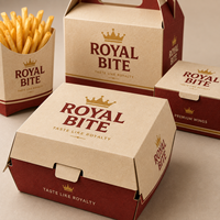 Boîte en papier personnalisée avec logo pour emballage alimentaire (hamburger, poulet frit, frites) – Contenant jetable pour la livraison – Fournisseur pour chaînes de restauration rapide et décontractée