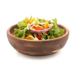 Wholesale Reusable Natural Wood Food Storage Serving Bowl Large Acacia Wooden Salad Bowl Small Wooden Bowls for Rice Soup Salad