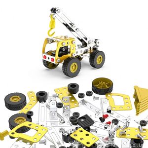 Modèle de véhicule d'ingénierie créatif en métal à assembler 10-en-1 pour enfants, excavatrice, camion, bulldozer, jouet éducatif pour garçons - Product Image 4