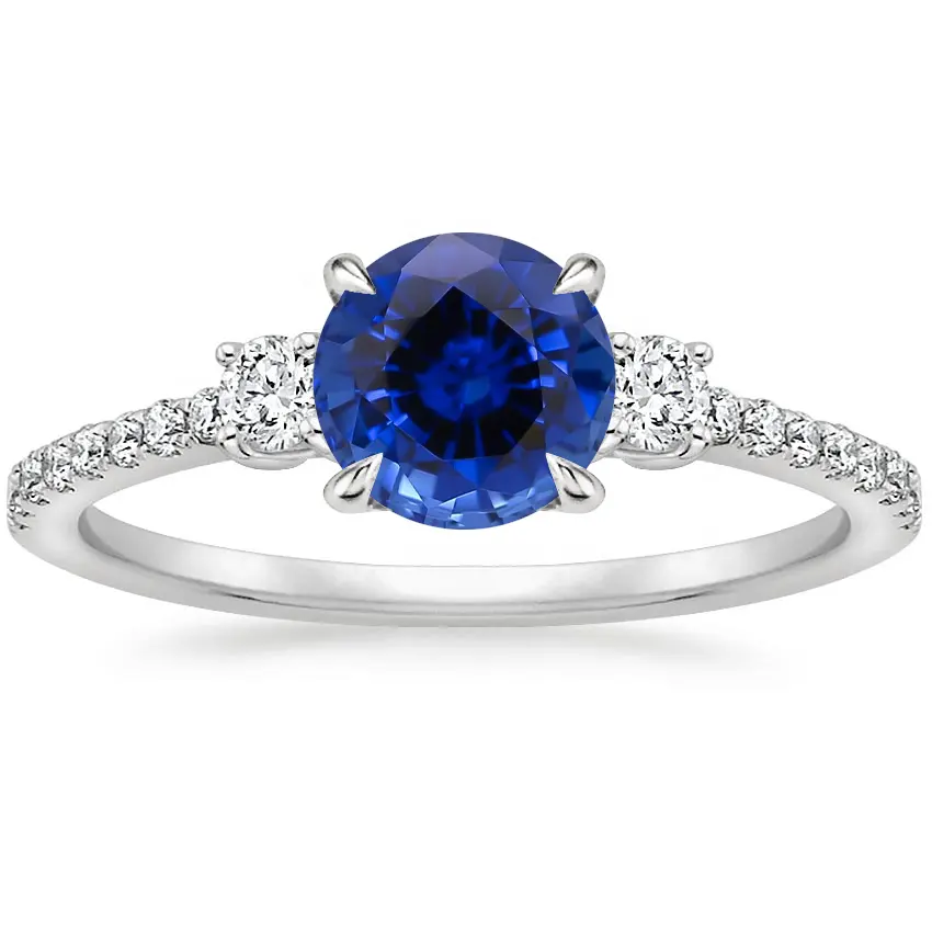 Elegant Round Blue Sapphire 925 Sterling Silver High Quality Engagement Ring