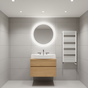 Meuble-lavabo mural moderne en chêne naturel de 24 pouces avec grand rangement, vasque monobloc et miroir inclus - Product Image 2