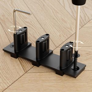 Guía inferior para <span class=keywords><strong>puerta</strong></span> <span class=keywords><strong>corredera</strong></span> de armario, guías para puertas de granero, ajustable con tornillo para puertas dobles, 3 rodillos, negro - Product Image 4