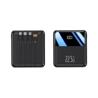 Chargeur rapide PD 22,5W en vente flash, batterie externe portable 10000mAh avec écran LED mini et câble intégré