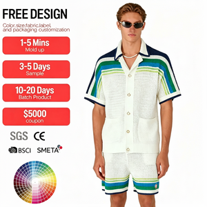 Polo in cotone estivo personalizzato con logo, maglia traforata a <span class=keywords><strong>righe</strong></span> a maniche corte, <span class=keywords><strong>camicia</strong></span> verde all'uncinetto da <span class=keywords><strong>uomo</strong></span> - Product Image 1