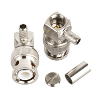 Conector Coaxial RF BNC de Ángulo Recto, Macho y Hembra, Adaptador de Crimpado de 50/75 Ohmios, Baja Pérdida, Cobre Puro Niquelado para Antena RG58