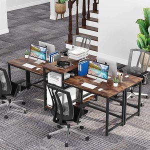 Double <strong>Computer</strong> Desk <strong>with</strong> <strong>Printer</strong> Shelf, Extra Long Two Person Desk - Product Image 4