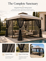 Gazebo de jardin à double toit en fer 3x3M avec moustiquaire en fer motif tulipe et étagère latérale – Vente en gros
