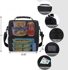 Free Sample Adult <b>Lunch</b> <b>Box</b> <b>Insulated</b> <b>Lunch</b> Bag Large Cooler Tote Bag for Men, Women, Double Deck Cooler(Black Large) - Product Image 3