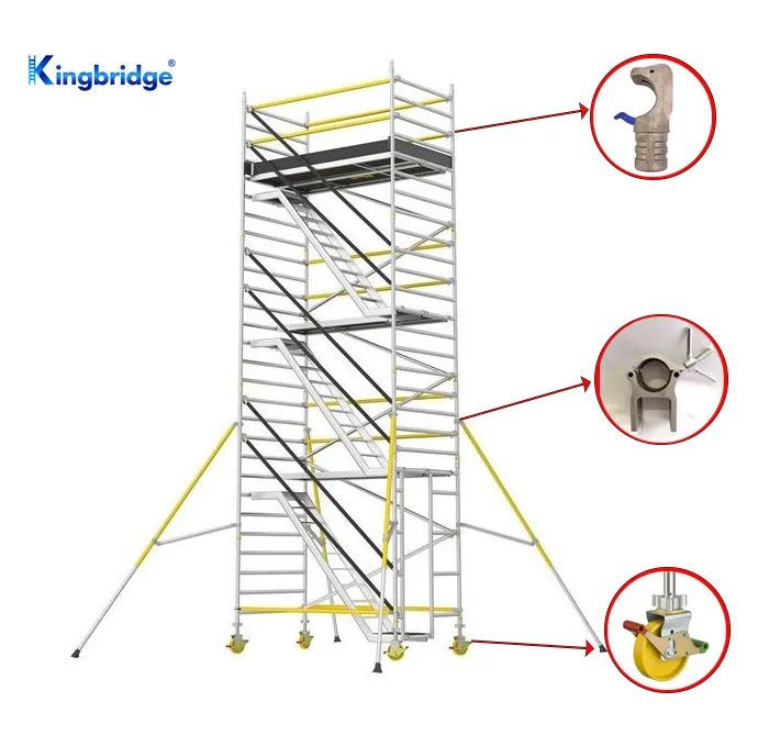 Alüminyum mobil merdiven kulesi bağlantı elemanları ve tekerlek Baker alüminyum iskele