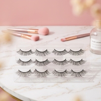 Vente en gros de 6 paires de cils personnalisés de marque propre en fibres synthétiques 3D, faits à la main, avec bande en coton, emballage de marque privée