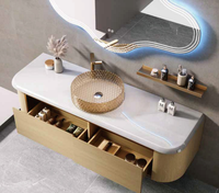 Armoire de toilette de 72 /60 pouces avec dessus en marbre flottant et contreplaqué, meuble pour salle de bain avec double vasque et miroirs LED