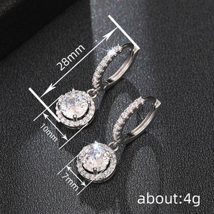 Orecchini Pendenti Rotondi Geometrici con Zirconi per Donne, Gioielli Eleganti e Delicati alla Moda - Product Image 4