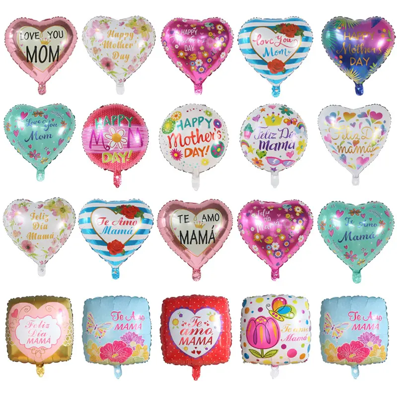 Penjualan laris balon Foil bentuk hati bundar 18 inci gambar cetak Bahasa Inggris Helium Mylar grosir untuk hadiah Hari Ibu 2024