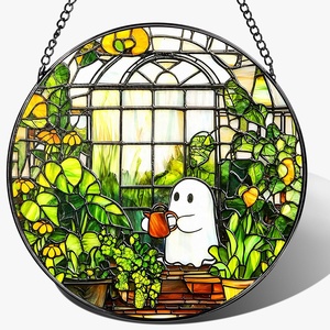 Ornamento Acchiappasole a Forma di Fantasma di Halloween da 8 Pollici, Vetro Colorato per Finestre, Decorazioni Sospese - Product Image 1