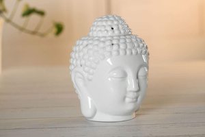Bruciatore di olio essenziale testa di Buddha con cucchiaio di candela bianco, bruciatori di fusione di cera per aromaterapia diffusore di olio Tealight Candle Hol - Product Image 6