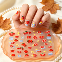 Autocollants pour ongles en forme de tomates cerises en relief, motif grille d'étoiles minuscules, décorations auto-adhésives pour manucure DIY et salon