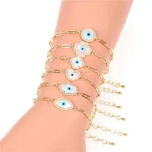 United States Hot Selling Jewelry Evil Eyes Bracelet White Shell Hamsa Hand Plated 18K Gold Link Chain Bracelet For Women