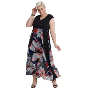 Robe de soirée plissée à imprimé Floral pour femmes, grande taille, col en V, robe de bal formelle