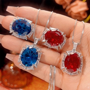 Parure de bijoux tendance en cuivre écologique inaltérable, avec zircon ovale bleu 15*18mm, plaqué or, durable, pendentif et boucles d'oreilles mode - Product Image 2