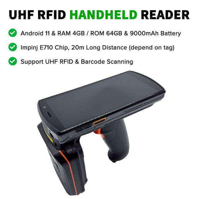 20m Long Range RFID Handheld Reader UHF Data Collector Fast Reading UHF RFID Portable PDA Android Barcode Scanner for Warehouse