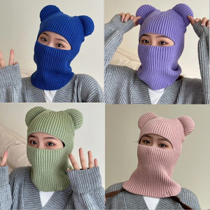 Pasamontañas de punto para mujer con orejas de oso, de fibra acrílica, a prueba de viento, gorro de invierno para ciclismo y uso al aire libre - Product Image 1