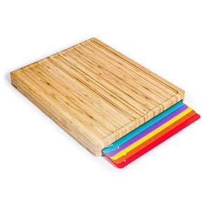 Easy-to-Clean Bamboo Wood Cutting Board Set With 6 Color-Coded Flexible Cutting Mats