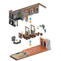 Funbuild Vintage Multi-Room Underground Archive Research Base Building Block Set Medieval Interior Scene Building Kit MOC Model