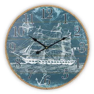 24" Retro Wall Clock Beach Decor Coastal Nautical Ocean Clocks for Living Room Kitchen Bedroom