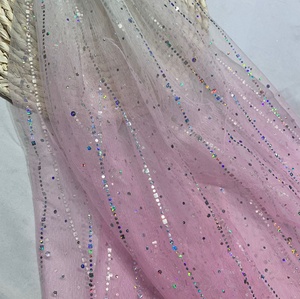Tissu en tulle rose arc-en-ciel ombré avec paillettes, maille transparente en polyester dégradé pour la décoration de vêtements (vente en gros) - Product Image 1