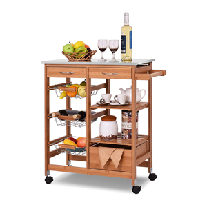 Carrello da <span class=keywords><strong>Cucina</strong></span> <span class=keywords><strong>con</strong></span> Ripiani in Legno di Bambù, Carrello Portavivande <span class=keywords><strong>con</strong></span> Cassetto e Cesto - Product Image 1