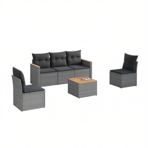 Conjunto de Sofás Modulares de Ratán Gris para Jardín, 6 Piezas, Muebles de Exterior de Diseño Contemporáneo, Resistentes a la Intemperie, para Jardín - Product Image 1
