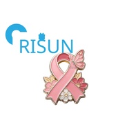 Broches en émail personnalisées créatives en métal, motif Rose d'Octobre, pour la sensibilisation au cancer du sein, avec ruban rose et fleur papillon, vente en gros