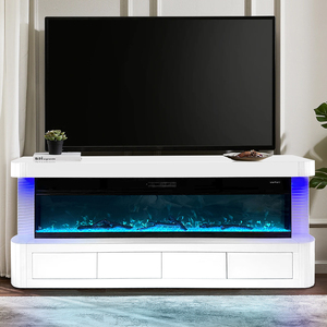 Meuble TV Miroir avec Éclairage RGB et Quatre Tiroirs <span class=keywords><strong>de</strong></span> Rangement, Table TV pour Salon, Meuble <span class=keywords><strong>de</strong></span> Canapé, <span class=keywords><strong>Tapis</strong></span> - Product Image 1