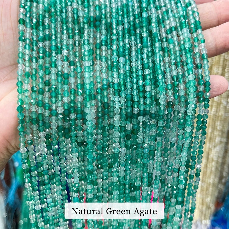 Faceted Natural Green Agate Beads