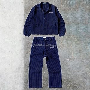 Ensemble veste et jean en denim rayé sur mesure, style designer, coupe oversize, 2 pièces, denim brut selvedge, survêtement japonais Hombre - Product Image 1