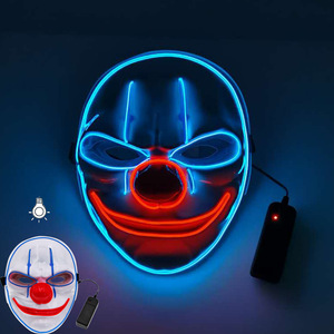 Masque de Clown d'Horreur d'Halloween, Masque de Fantôme Blanc en Plastique Lumineux avec Fil EL LED Clignotant, Fonctionnant sur Piles AA, Idéal pour Accessoires de Fête Rave - Product Image 2