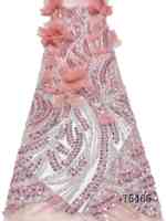 Tissu en dentelle florale de luxe brodé en 3D avec perles pour robe de mariée, 5 yards