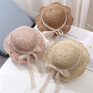 Sombrero de paja para niñas y bebés, cinta de paja, parasol de flores, sombrero de pescador, protector <span class=keywords><strong>solar</strong></span>, bonito - Product Image 4