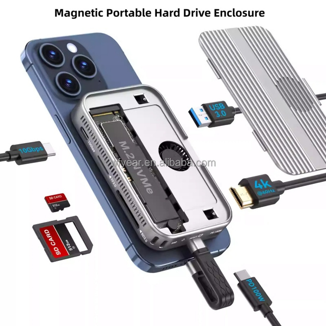 7-in-1 USB-C Docking Station with Aluminum Case M.2 NVMe/SATA SSD Enclosure 4K for PD 100W USB 10Gbps Hub Metal