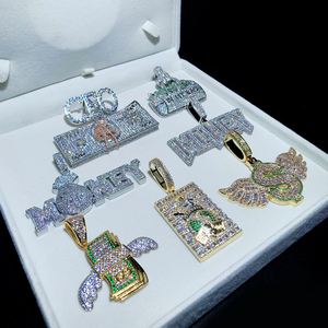 Iced out bling hip hop hommes garçon bijoux personnalisés à la mode dollar $ sac d'argent lettre bébé ours pendentif collier - Product Image 6