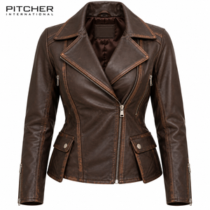 Veste en cuir pour femmes sur mesure en gros pour les marques américaines, veste en cuir d'agneau véritable pour femmes, OEM en gros - Product Image 5