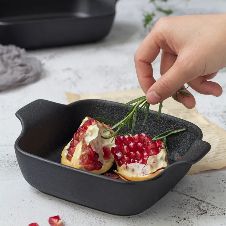 Set Bakeware dapur tahan panas hitam keramik Lasagna piring dalam persegi memanggang panci Au Gratin piring