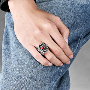Shield Cross Titanium Steel <b>Ring</b> Men's Fashion Jewelry Black Silver Color Retro Punk Style - Product Image 2